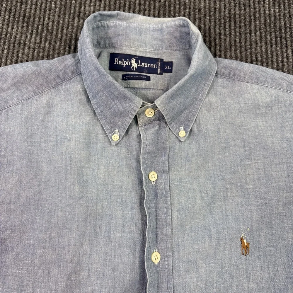 Polo Ralph Lauren Flesh Pony Denim Shirt Mens X-Large Button Down Preppy 90s